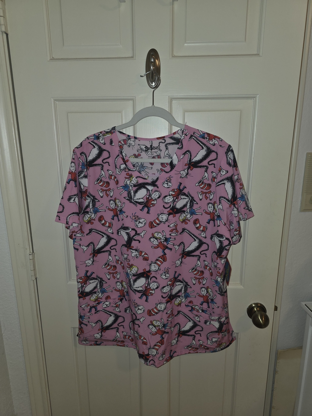 Dr. Seuss Pink Short Sleeve Scrub Tee with Character Print